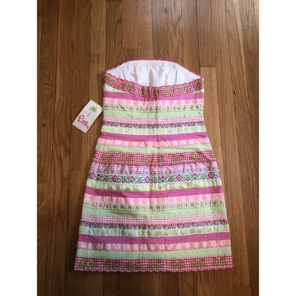 NWT Lilly Pulitzer Palm Beach Flirty Mini Ribbon Dress Pink Green Strapless 2 - Picture 5 of 6